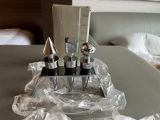 Set of 3 Lauffer GEO Bottle Stoppers Square Triangle and Round in a Curved Base