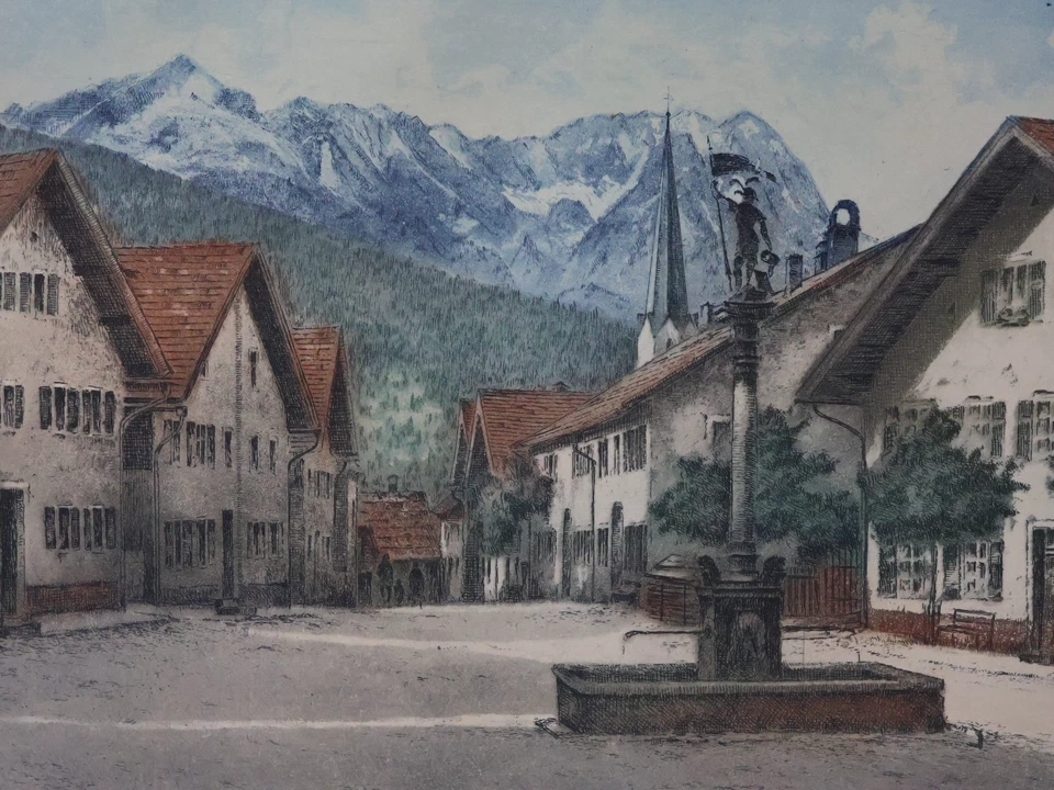 Paul Schwerdtner Farbradierung Stadtansicht Garmisch-Partenkirchen (640)