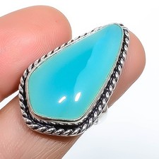 Chalcedony Gemstone Band Ring Size 925 Sterling Silver