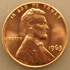 1963 P Philadelphia Lincoln Memorial Penny Brilliant Red Uncirculated Bu