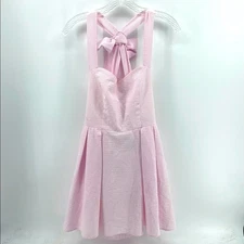 Lauren James Livingston seersucker striped fit & flare bow back dress sz M