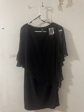 X by Xscape Black Beaded Chiffon Cape Sleeve Shift Dress Size 6