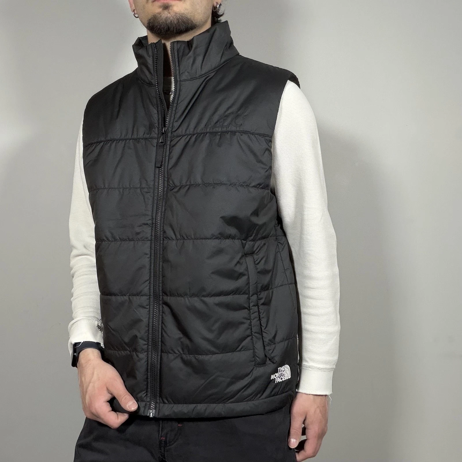 North Face Puffer Vest Mens Large Black Insulated Zip Pockets