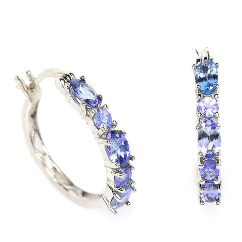 NATURAL AAA BLUE TANZANITE & WHITE CZ STERLING 925 SILVER DANGLE EARRING