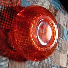 MCM Viking Cigar Ashtray or Key Bowl Crackle Art Glass Persimmon Orange Vintage