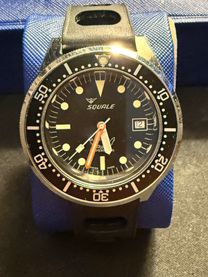Squale 1521 Automatic Diver 42mm 500m Black Dial Date Black Rubber Strap