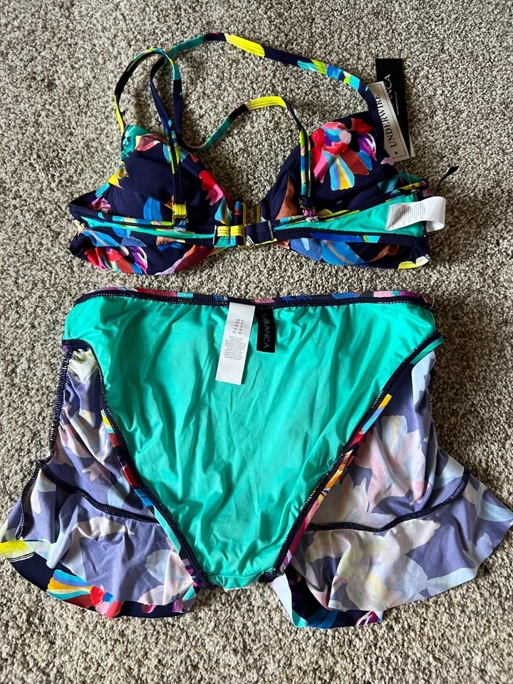 Nuevo con etiquetas Traje de baño La Blanca multicolor estampado floral tropical 2 piezas talla 8 y 12 Foto 4 de 4