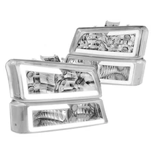 For Chevy Silverado 1500 Classic 07 Headlights Chrome LED DRL Bar Headlights w