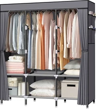 LOKEME Portable Closet, 61-Inch Portable Wardrobe with 3 Hanging Rods and 6 S...