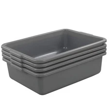 Idotry 4-Pack Small Plastic Commercial Bus Box, 8 L Small Bus Tub, Gray