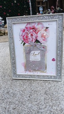 GESCHENK CRUSHED DIAMOND MODE KRISTALL GLITZER SILBER RAHMEN + DRUCK ORNAMENT BLING