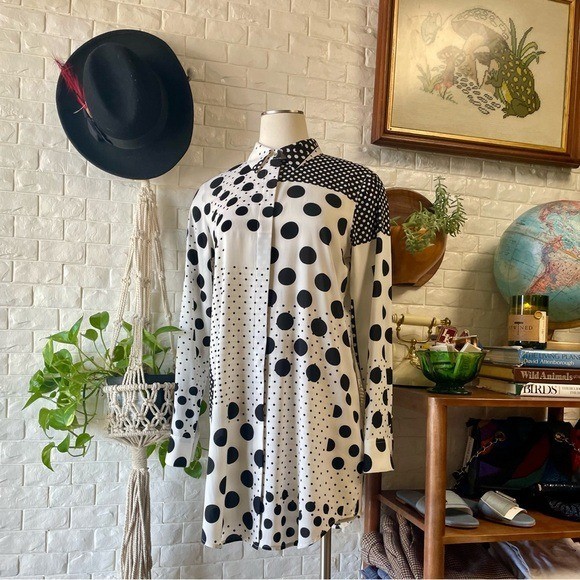 Calvin Klein Polka Dot Panel Patchwork Print Shir… - image 1