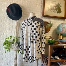Calvin Klein Polka Dot Panel Patchwork Print Shirt Dress Size Small