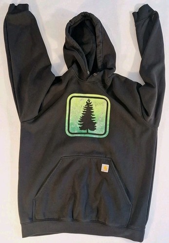 Carhartt Black Hoodie Loose Fit Green Conifer Tree Graphic Sweatshirt Herren Gr. L