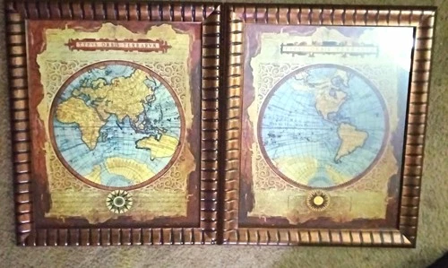 Set 2 Framed Vintage World Map Prints Typus Orbis Terrarum Wall Art Home Decor - product listing photo