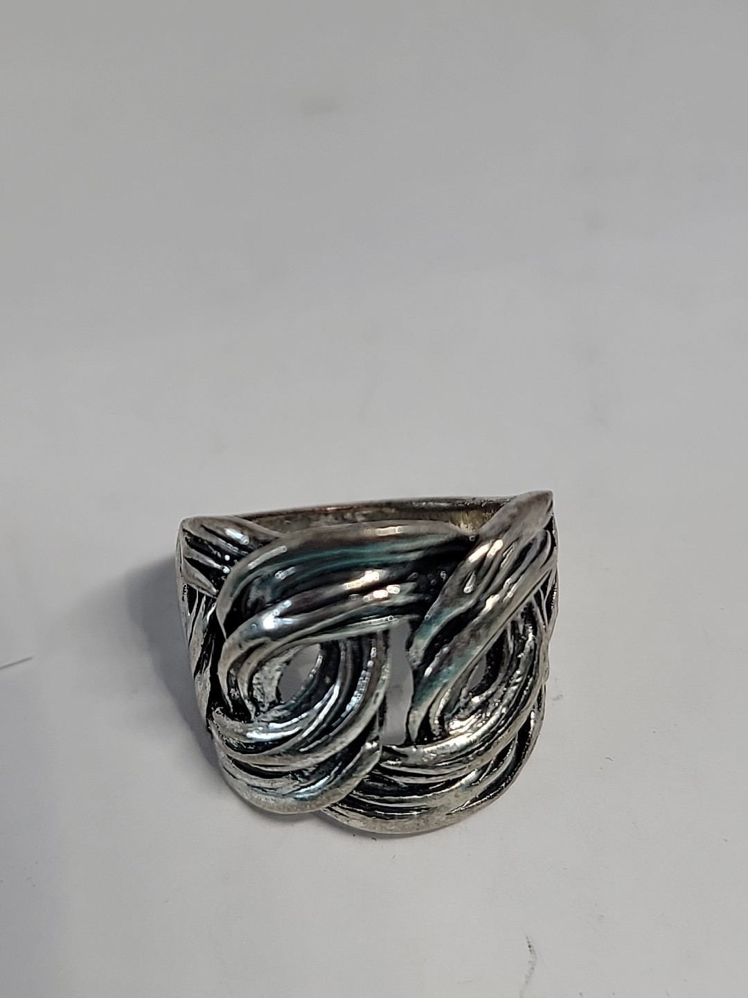 Ring Silver Tone Braid Scroll Pattern Size 9 - image 2