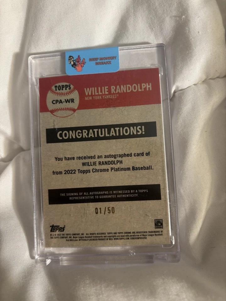 2022 Topps Willie Randolph gold Auto 1/50 BLUE INK #CPA-WR - Image 2 of 2