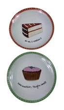 Boston Warehouse Dessert Excuses Ceramic Plates Set of 2 Cake & Cupcake Design