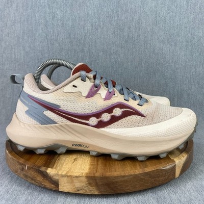 Saucony Peregrine 14 Shoes Womens Size 8 Cream Beige Trail Running Dew Orchid