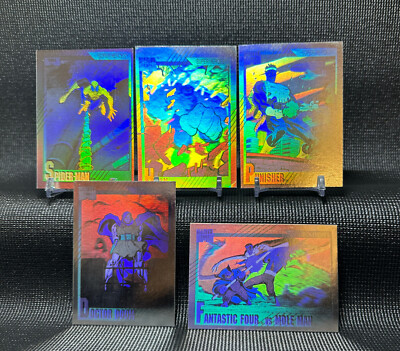 marvel holographic cards 1990 Marvel Universe Series 1 Hologram Insert Card Set – Rare 5 Card Lot  (Wolverine, Spider-Man & More) main image 1