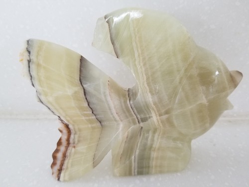 Hand Carved Heavy Beige Marble Angel Fish Figurine 5 1/2" x 4 1/2" - Picture 4 of 8
