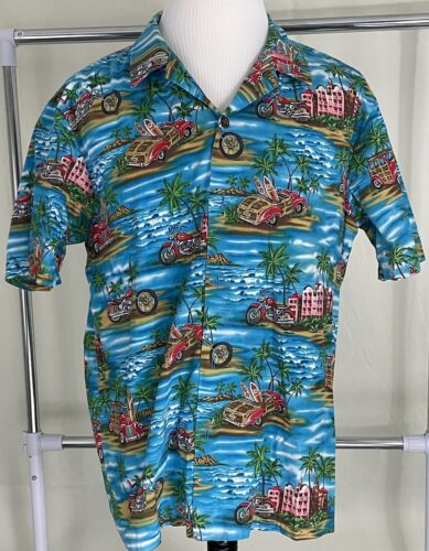 Vintage 80s HUTSPAH Hawaiian Aloha Button Up Shirt Medium Multi-Color Island