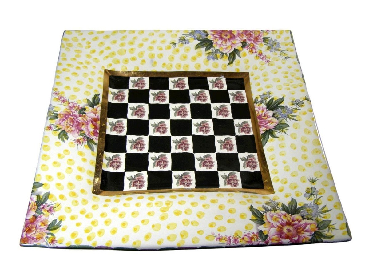 1986 Mackenzie Childs Torquay Frank & Mustard Roses Square Platter