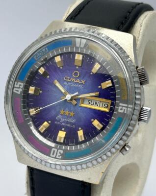 Omax Crystal 3 Star Diver Automatic Day/Date Vintage Men s Watch