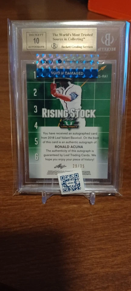 2018 LEAF VALIANT  RONALD ACUNA ROOKIE AUTO ORANGE SSP/#35 BGS GEM MINT 9.5/10  - Image 4 of 4