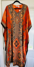 NWT SANTE MUMU 1X 2X 3X KAFTAN CAFTAN DRESS ORANGE BLACK & GOLD 58" LONG