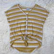 good luck gem womens small short sleeve striped v-neck button up shirt NWOT