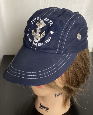 Lands  End First Mate sewn Anchor logo Blue StrapBack Hat S/XS Baseball Cap New!