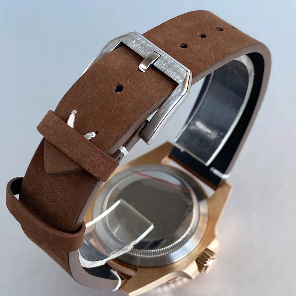 Reloj automático de buceo CUSN8 Real Bronze NH35 para hombre 20 ATM correa de cuero impermeable Foto 3 de 3