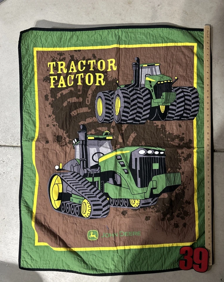 Детское одеяло John Deere стеганое одеяло для кроватки желтый зеленый трактор хлопок - Изображение 3 из 4