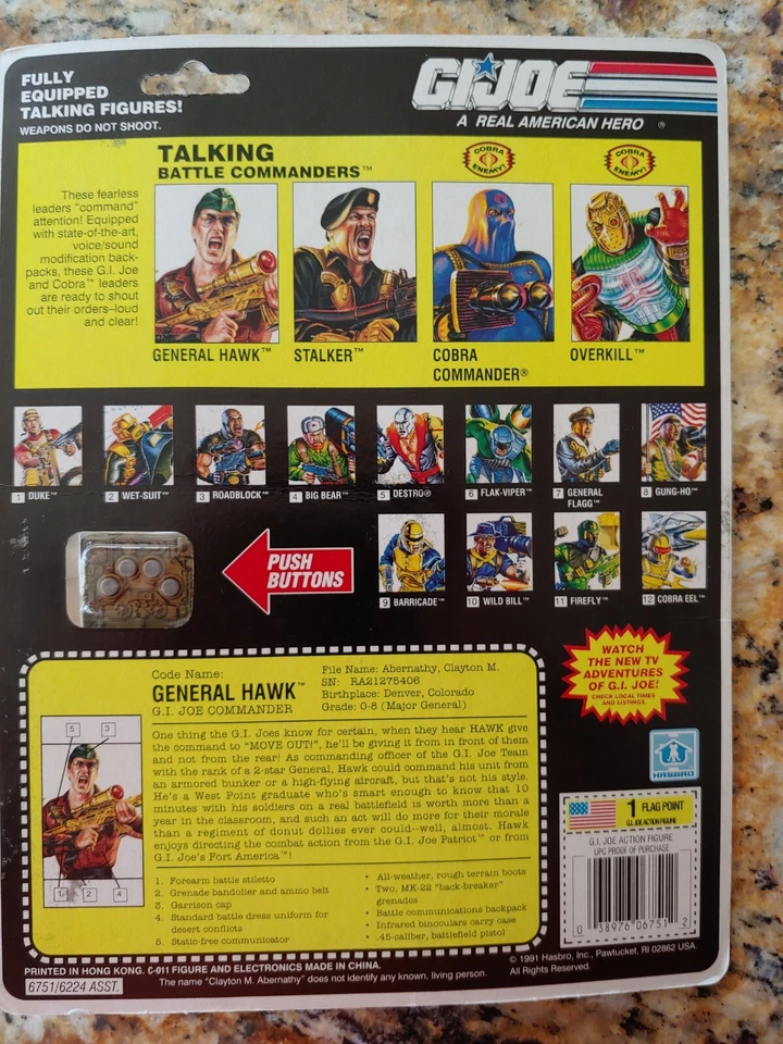 GI JOE 1991 Battle Talking Commanders General Hawk sin usar, en caja por Hasbro Foto 2 de 4