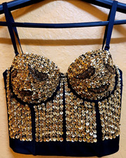 Rave Party Core Sequined Gold Bustier Goth Cosplay Size S