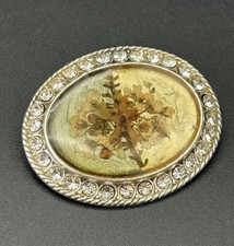 Antiguo Broche Camafeo Milion Solis Artesanal Prensado Flores Secas Esmalte