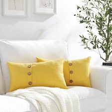 Set of 2 Yellow Lumbar Pillow Covers 12 x 20 Summer Pillow Covers with Coconu...