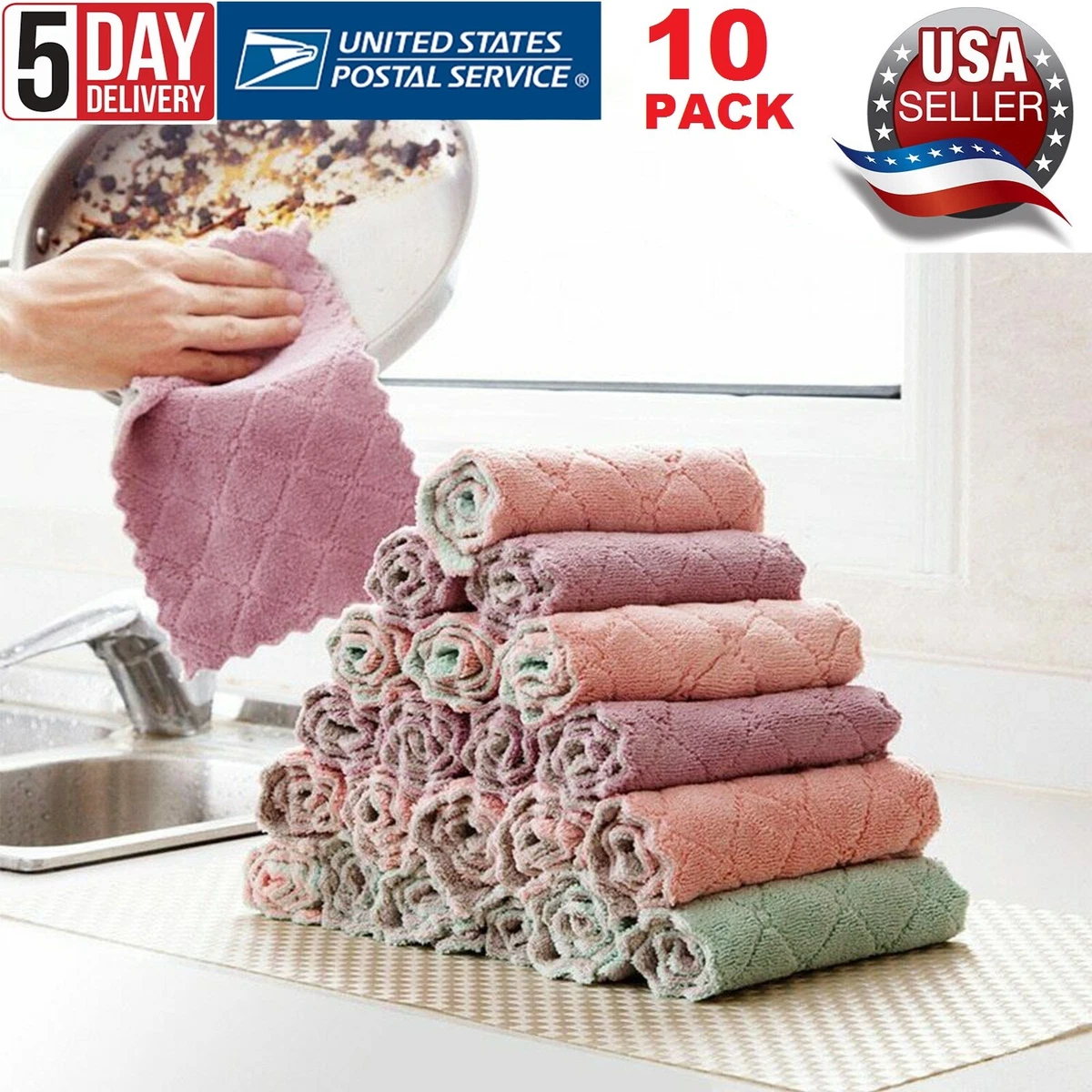 10 PACK Kitchen Towel Dish Cloth Super Absorbent Tea Towels