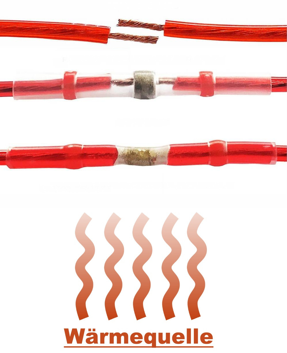 Produktbild von Lötverbinder Mit Schrumpfschlauch – 100 Stück, Rot 0,5-1,5 Mm², 3 Mm, Wasserdicht, Temperaturbereich -55 Bis +125°C, Für Kabelverbindungen