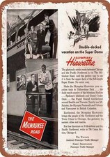 METAL SIGN - 1955 Milwaukee Road Double-Decked Hiawatha - Vintage Rusty Look