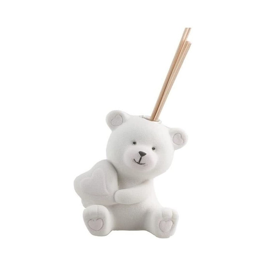 PROFUMATORE ORSETTO BIANCO ROSA CERAMICA BISCOTTATA 8 CM BOMBONIERA CON SCATOLA