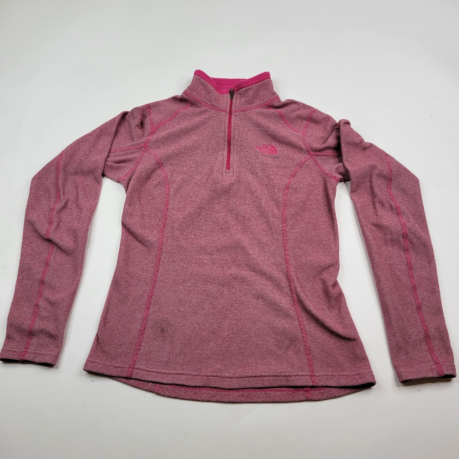The North Face Women's Size XS Pink Stripe Microfleece 1/4 Zip Pull Over Sweater