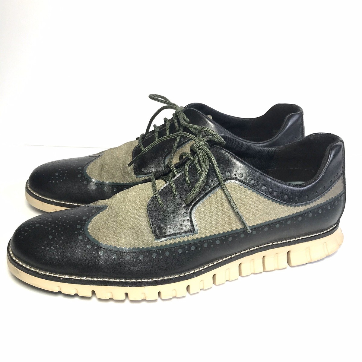 cole haan zerogrand Mens Wing Tip Shoes Black And Olive Size  display picture 2