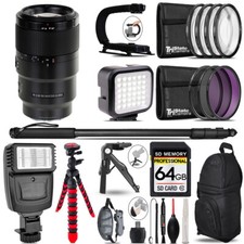 Sony FE 90mm f/2.8 Macro G OSS Lens - Video Kit  Flash  Monopad - 64GB Kit