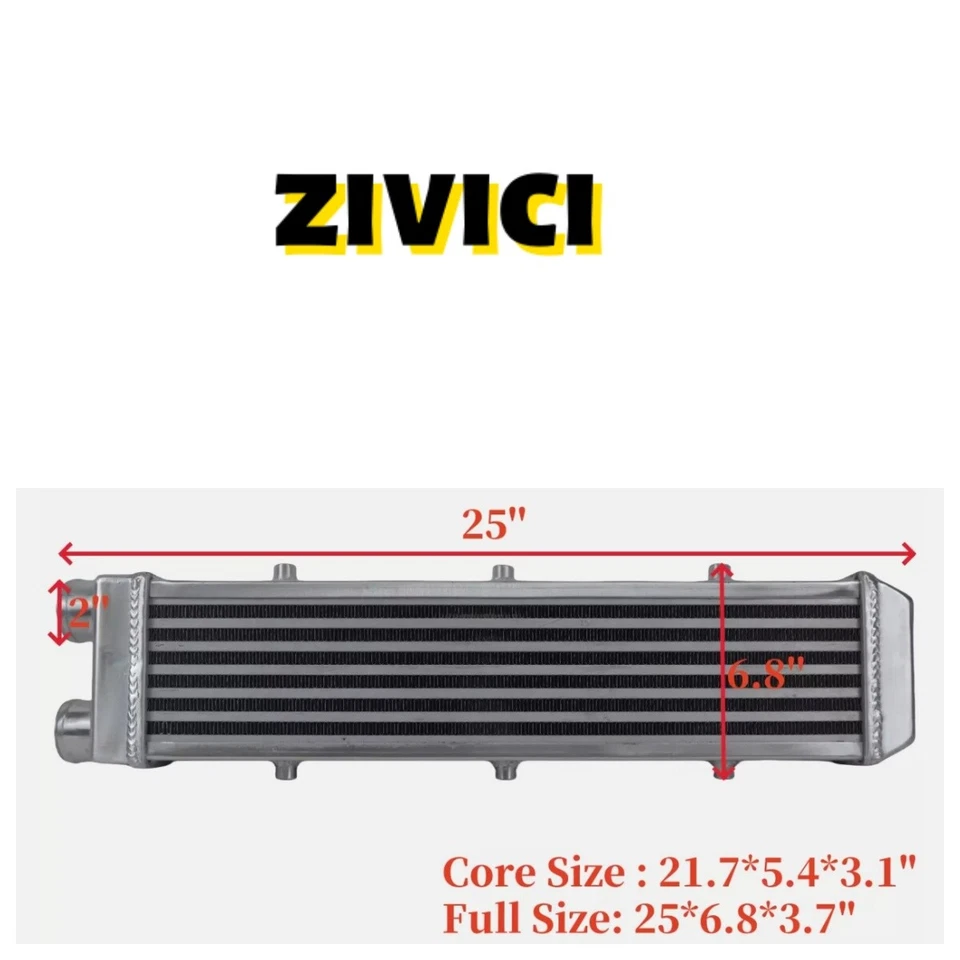 2" I/O One Side Turbo Front Mount Intercooler 25X6.8X3.7 inch FMIC Alu Universal - Image 2 of 4