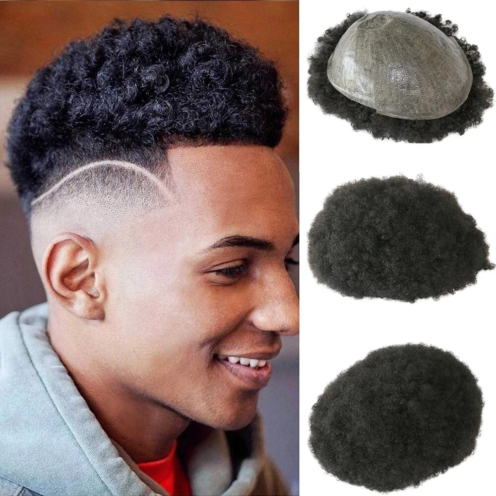 6mm Afro Toupee for Black Men Human Hair African American Wigs