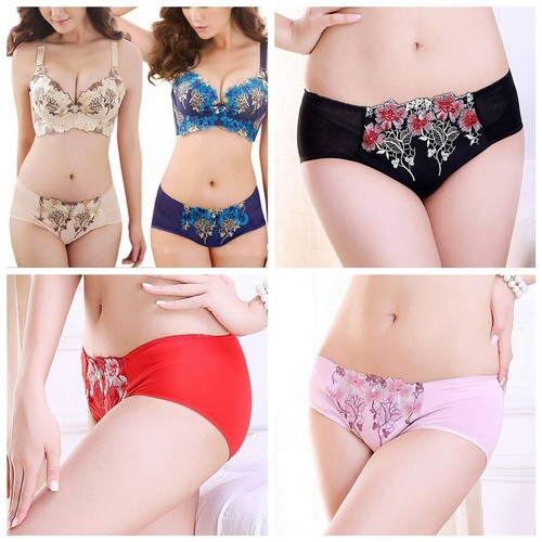 1P/2P/6P Embroidered Flower Suit Panties M&L Breathable Soft Womens Underwear DN - Picture 1 of 12