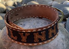 Vintage Tooled Leather Western Belt With Name LYNN Size 24