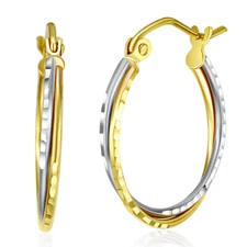 Wellingsale 14k Two Tone Gold Diamond Cut 3mm Hoop Earrings (x mm)